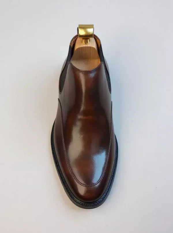 Men's dark brown handcrafted leather Chelsea boots by Royal Moccs.