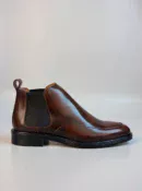 Men's dark brown handcrafted leather Chelsea boots by Royal Moccs.