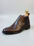 Men's dark brown handcrafted leather Chelsea boots by Royal Moccs.