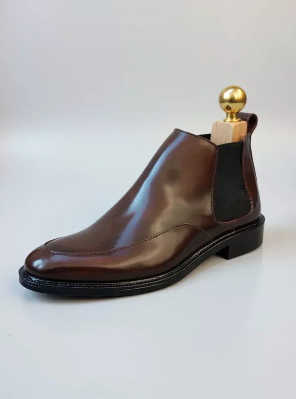 Men's dark brown handcrafted leather Chelsea boots by Royal Moccs.