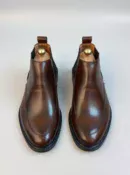Men's dark brown handcrafted leather Chelsea boots by Royal Moccs.