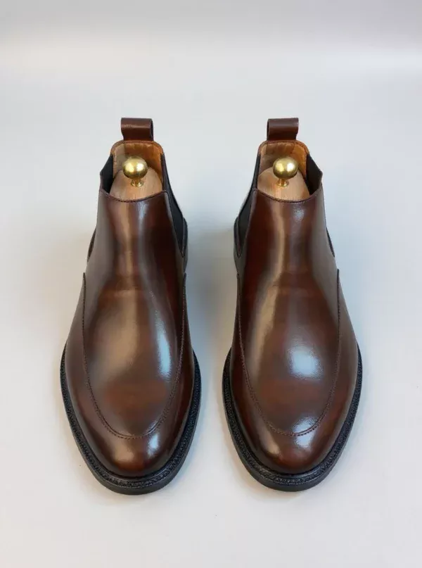 Men's dark brown handcrafted leather Chelsea boots by Royal Moccs.