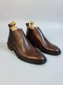 Men's dark brown handcrafted leather Chelsea boots by Royal Moccs.