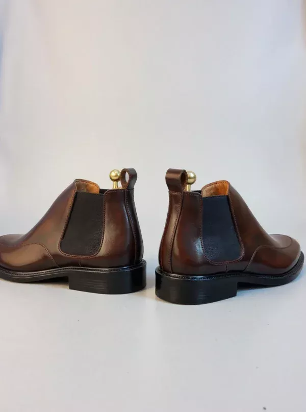 Men's dark brown handcrafted leather Chelsea boots by Royal Moccs.
