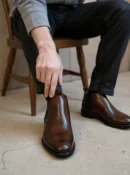Men's dark brown handcrafted leather Chelsea boots by Royal Moccs.
