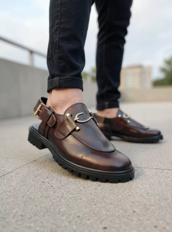 Stylish leather shoes for men with durable lug sole, available online in Pakistan.