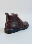 Men's dark brown handcrafted leather crocodile embossed boots by Royal Moccs.
