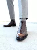 Men's dark brown handcrafted leather crocodile embossed boots by Royal Moccs.