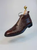 Men's dark brown handcrafted leather crocodile embossed boots by Royal Moccs.