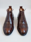 Men's dark brown handcrafted leather crocodile embossed boots by Royal Moccs.