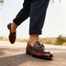A pair of premium brown leather loafers with a supportive medicated sole for lasting comfort.