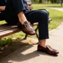 A pair of premium brown leather loafers with a supportive medicated sole for lasting comfort.