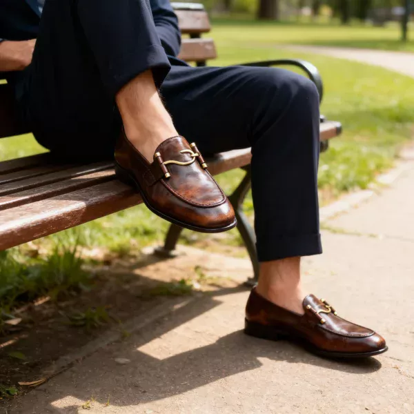A pair of premium brown leather loafers with a supportive medicated sole for lasting comfort.