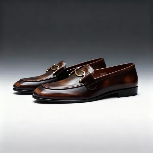 A pair of premium brown leather loafers with a supportive medicated sole for lasting comfort.