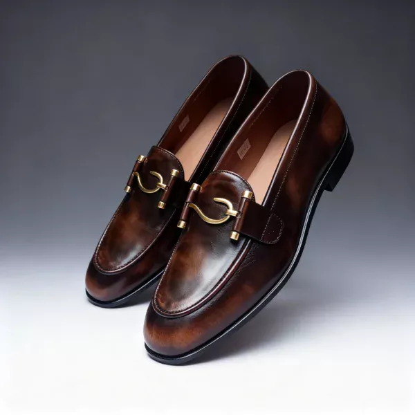 A pair of premium brown leather loafers with a supportive medicated sole for lasting comfort.