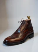 Men's dark brown handcrafted leather brogue boots by Royal Moccs.