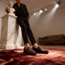 Stylish embossed leather shoes for men with silver hardware, available to buy online in Pakistan.