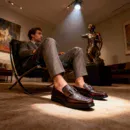 Stylish embossed leather shoes for men with silver hardware, available to buy online in Pakistan.