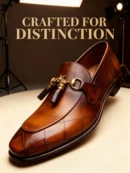 A pair of premium brown leather quilted loafers with a supportive medicated sole for lasting comfort.