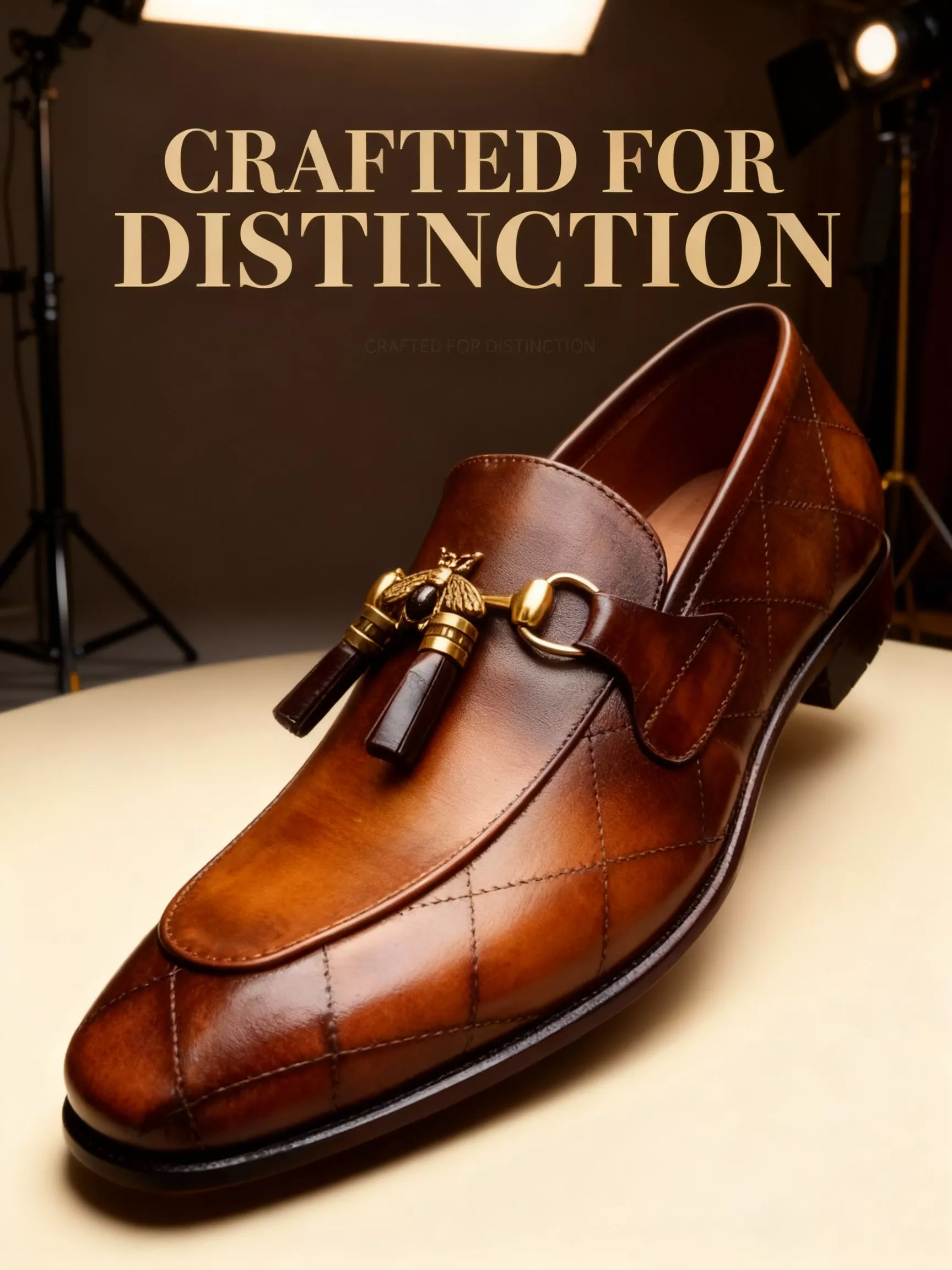 A pair of premium brown leather quilted loafers with a supportive medicated sole for lasting comfort.