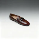 Men's brown handcrafted leather quilted tassel loafers by Royal Moccs.