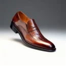 A pair of premium brown leather shoes with a supportive medicated sole for lasting comfort.