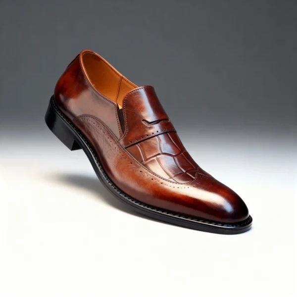 A pair of premium brown leather shoes with a supportive medicated sole for lasting comfort.