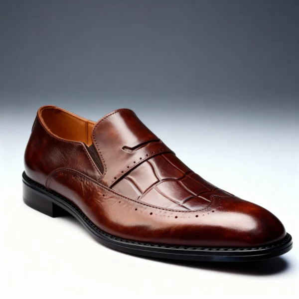 A pair of premium brown leather shoes with a supportive medicated sole for lasting comfort.
