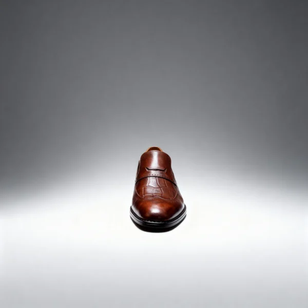 A pair of premium brown leather shoes with a supportive medicated sole for lasting comfort.