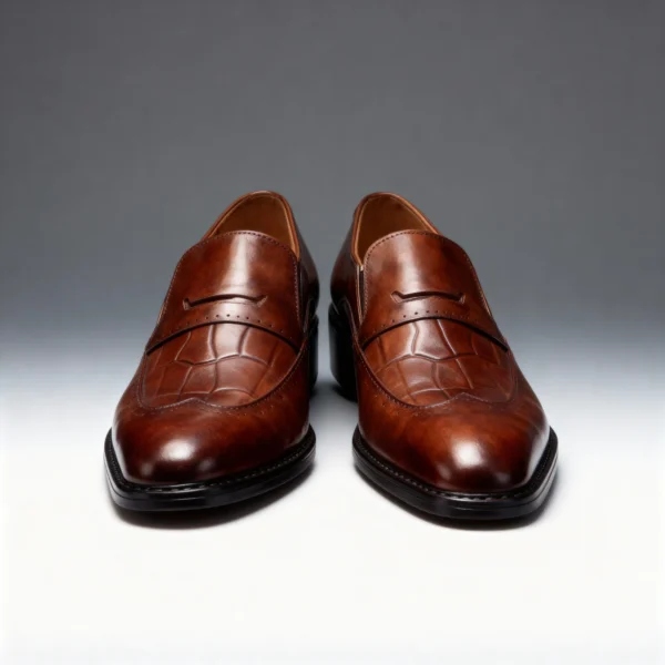 A pair of premium brown leather shoes with a supportive medicated sole for lasting comfort.