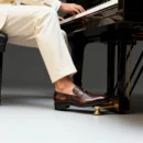 Men's dark brown handcrafted leather single strap loafers by Royal Moccs.