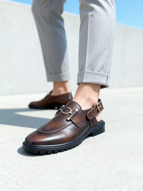 Stylish leather shoes for men with durable lug sole, available online in Pakistan.